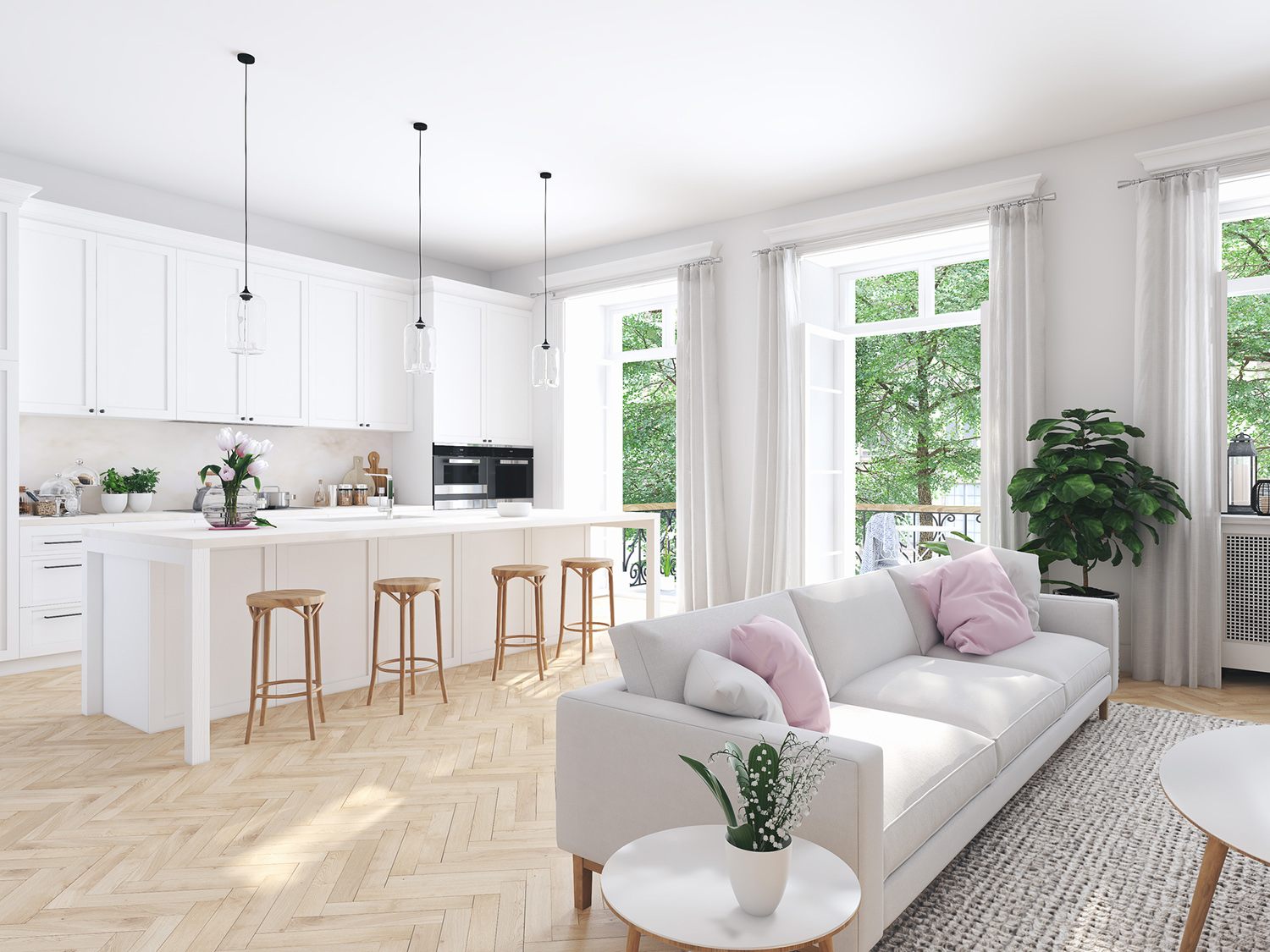 3d rendering. modern living room in townhouse.